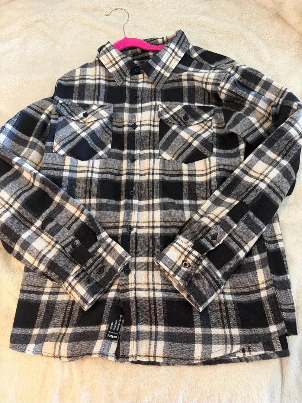 RSQ Black, Gray & Cream Plaid Shirt